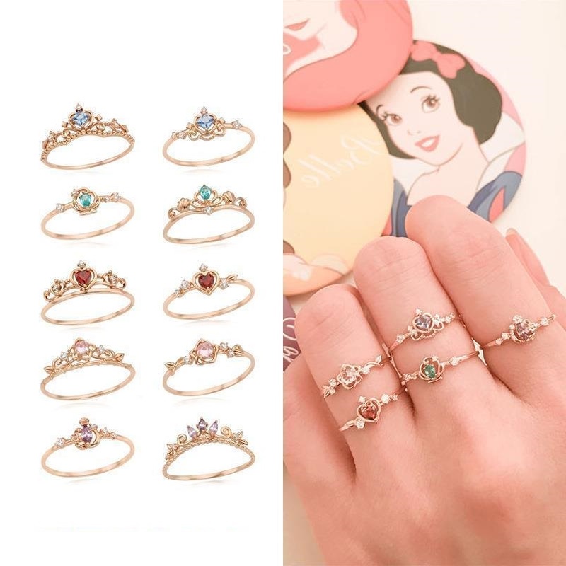 Disney Cincin Mahkota Princess Lapis Rose Gold 18K Model Terbuka Adjustable Untuk Wanita