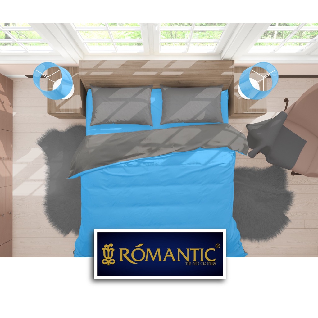 Two Tone Bedcover ROMANTIC Blue x Grey aesthetic Bandung