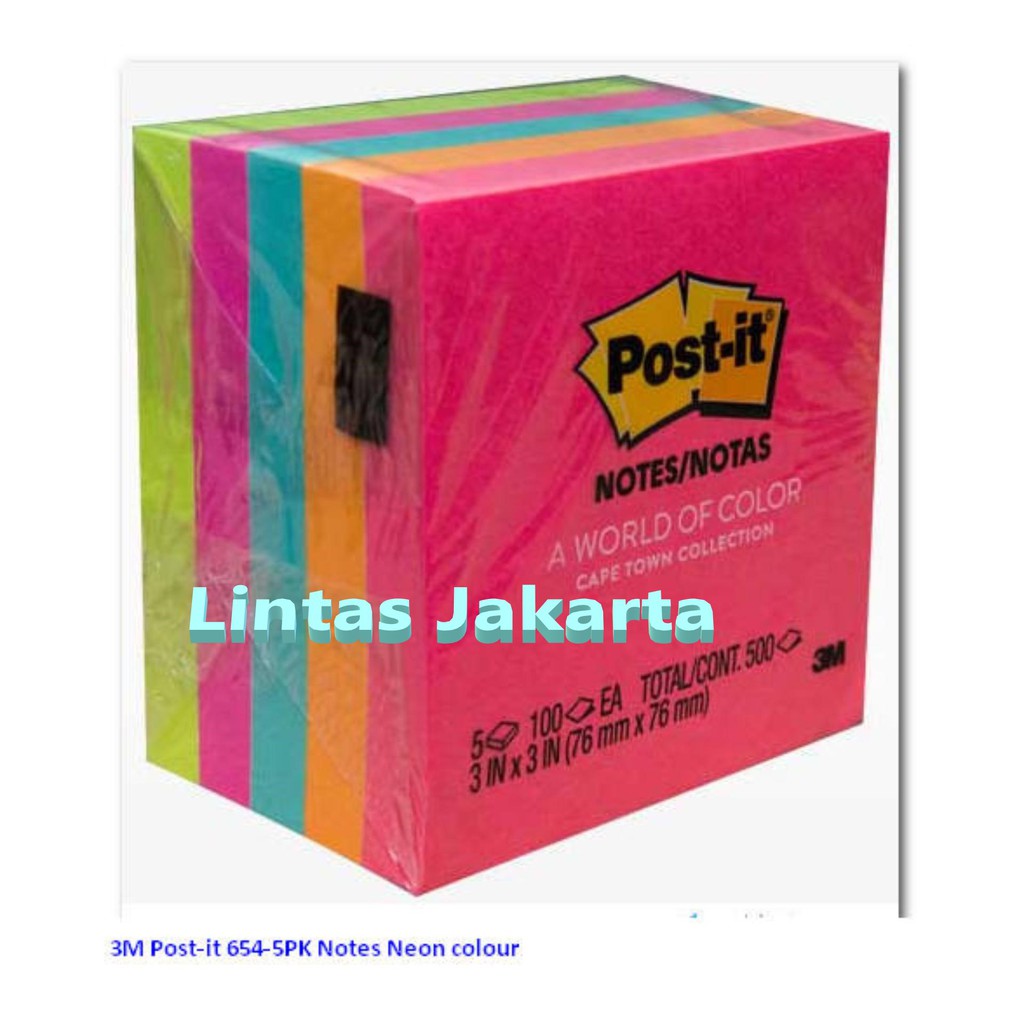

Post it / Stick Note Warna - warni 654 merk 3M ( Isi 5 pad )