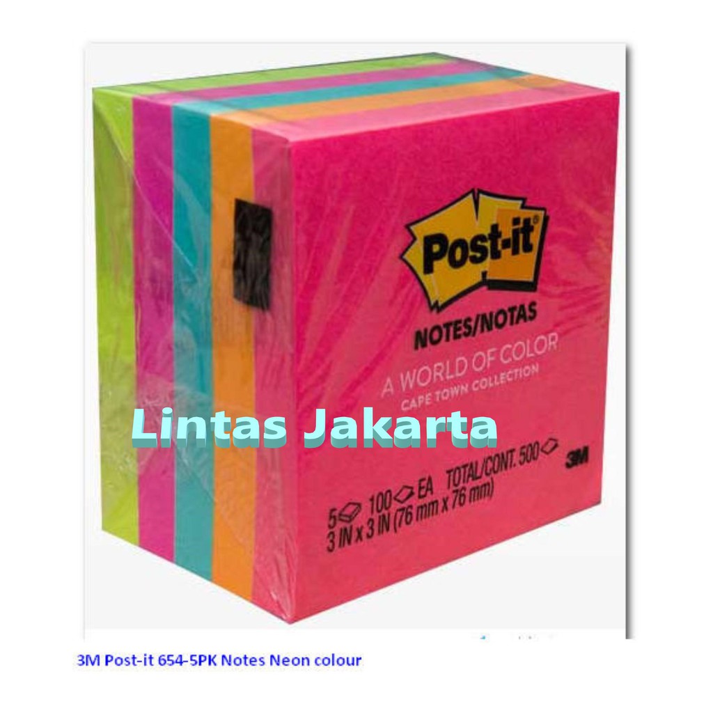 Post it / Stick Note Warna - warni 654 merk 3M ( Isi 5 pad )