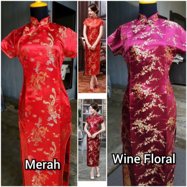 Cheongsam Jumbo 3XL-6XL Qipao Jumbo Baju Imlek Baju Sangjit Dress - Biru Muda XXXL Diskon