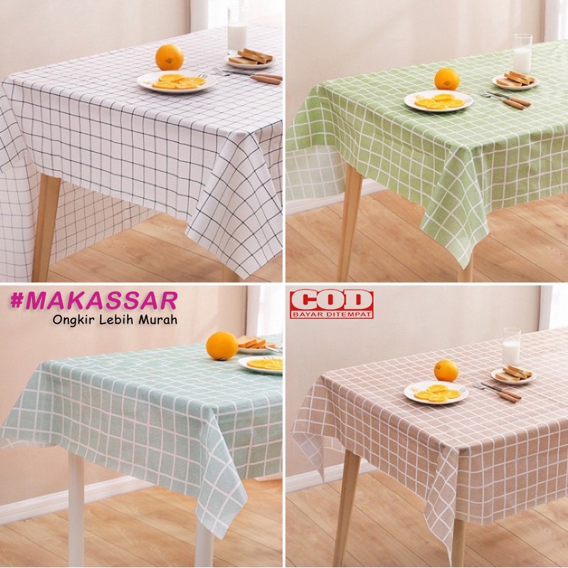 Taplak Meja Anti Air Motif Kotak Kotak Bahan PEVA 137x90 Cm Meja Ruang Makan Tamu Premium Murah