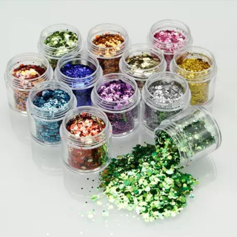 Sequins Mixed Glitter 10gr dengan serbuk bentuk hexagon untuk nail arts/DIY/Dekorasi Nail Arts