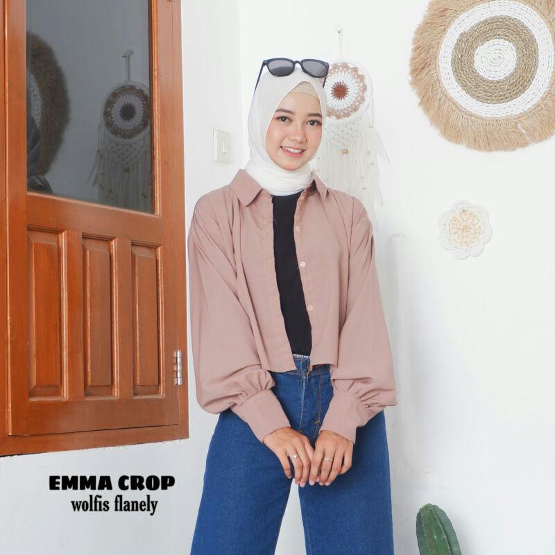 BLOUSE TARTAN LENGAN BALON MIZU KOREAN STYLE | KEMEJA MODEL FLANEL WANITA NUMMA-Numma Polos Milo