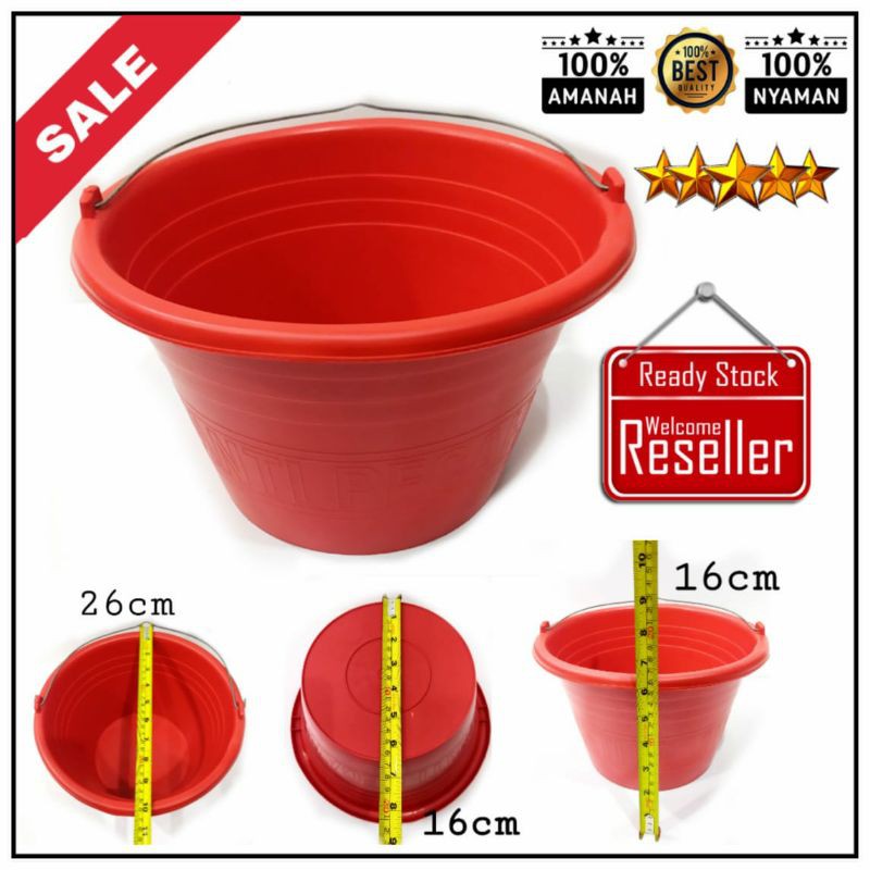 Ember Plastik MERAH /Ember Cor Anti Pecah/ Ember Bangunan Kecil 'MERAH'