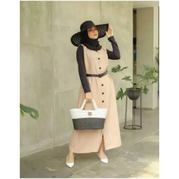 Gamis Wanita Dewasa Overall Muslimah Kekinian Bahan Moscrepe