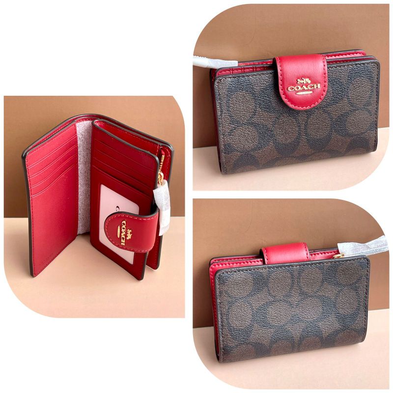 Coach C0082 bifold medium corner sign brown red