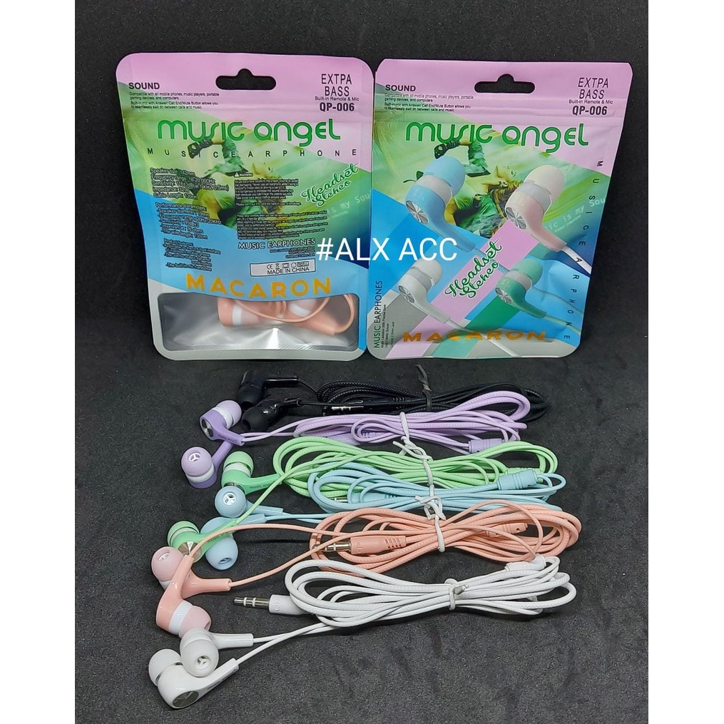 Handsfree Headset Music Angel Macaron Mate Color Hifi Extra Bass