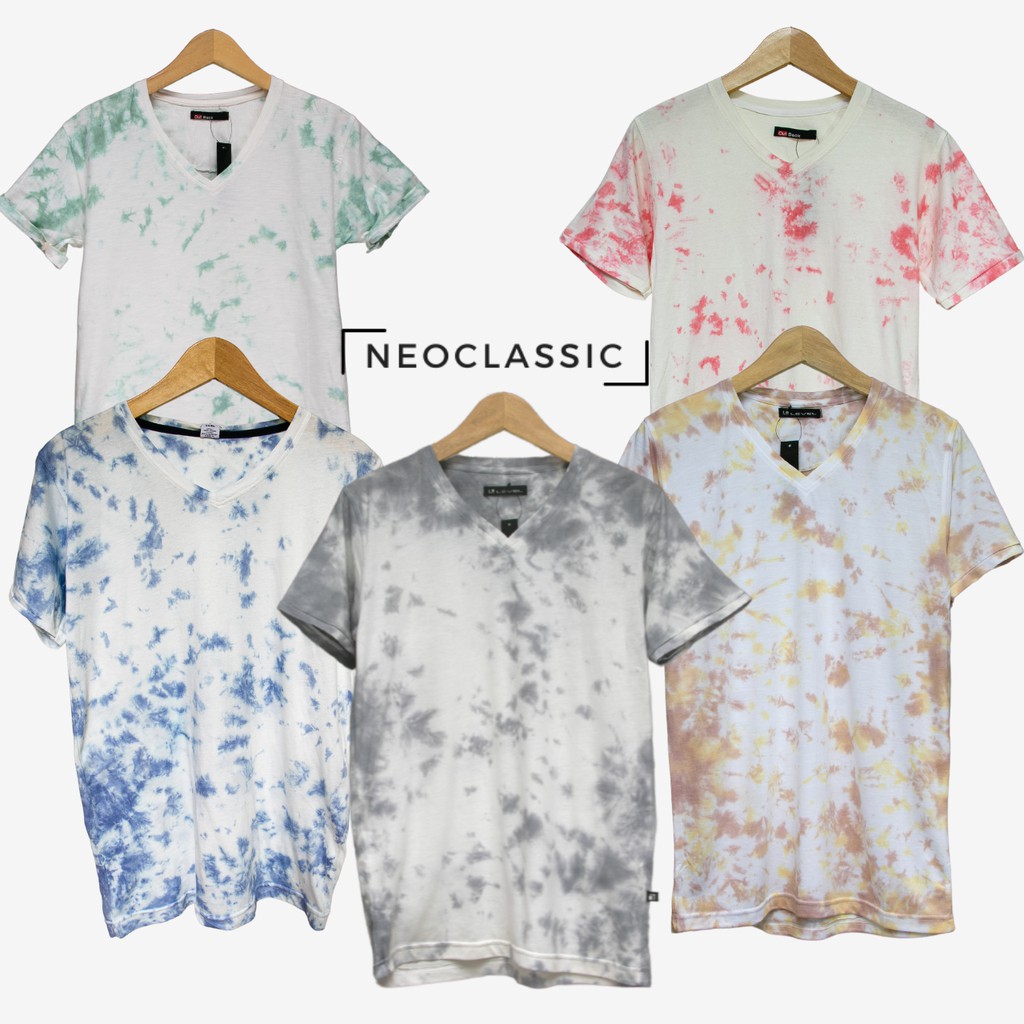 Baju Kaos Tie Tye Dye Tyde V-Neck Cotton Pria Wanita All Size