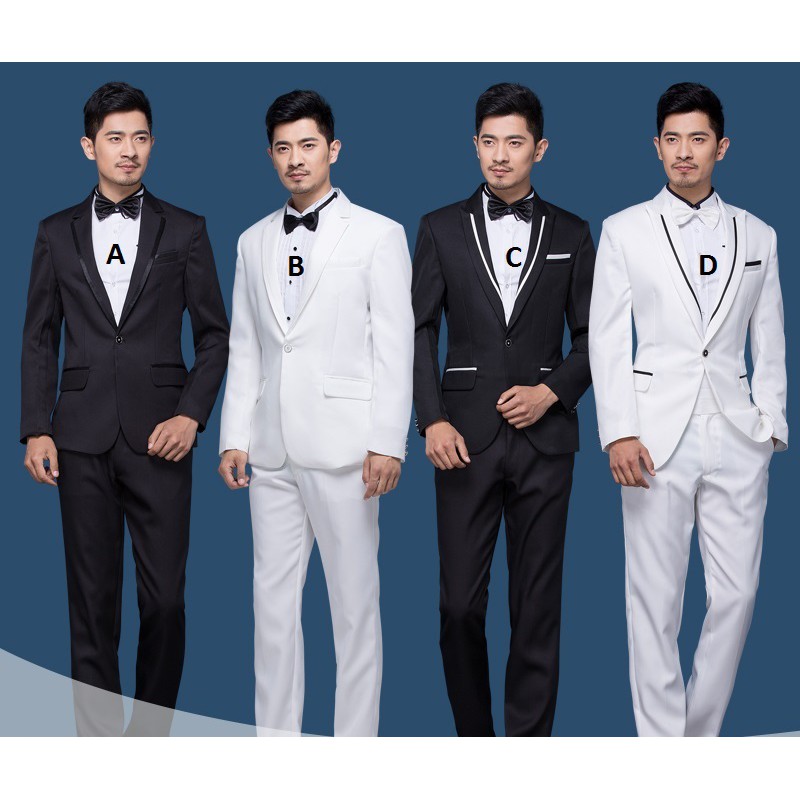 1707015 Jas Pengantin Jas Formal Jas Kantor Hitam/Putih