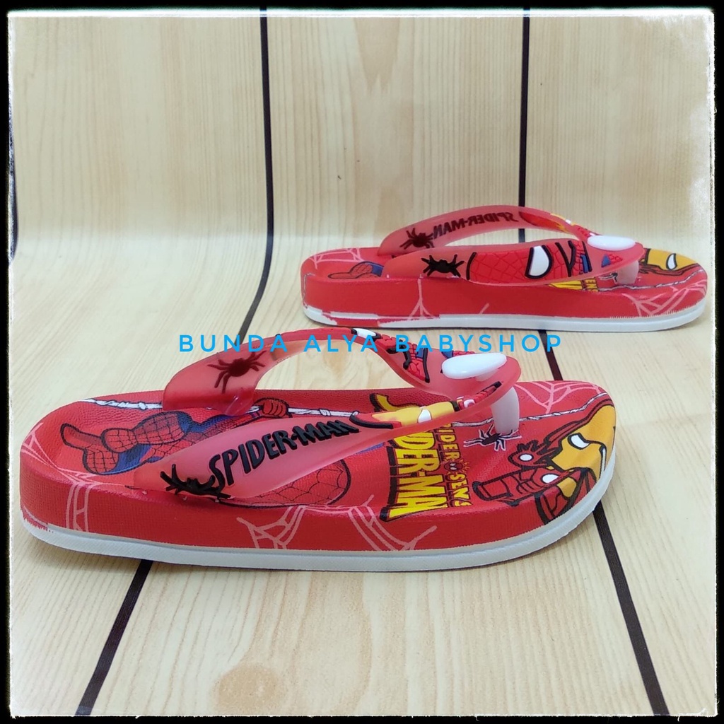 Sendal Anak Laki Jepit IMPORT Usia 4 5 6 7 Tahun MERAH Motif Superhero - Sandal Jepit Anak Cowok Elastis Alas Karet Anti Licin