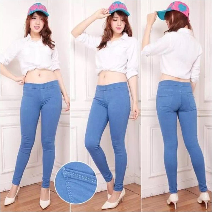 Celana jeans wanita Jumbo pinggang karet jumbo legging Denim/street/ngaret/premium terbaru