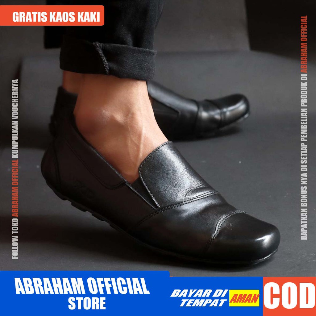 ABRHM X OYA Sepatu Slip On Pria Sepatu Pria Casual Cowok/Cowo Kulit Asli Sepatu Kasual Slop Anti Slip Semi Formal Kerja Kuliah Gaya Santai Keren Kekinian Original Murah Terlaris