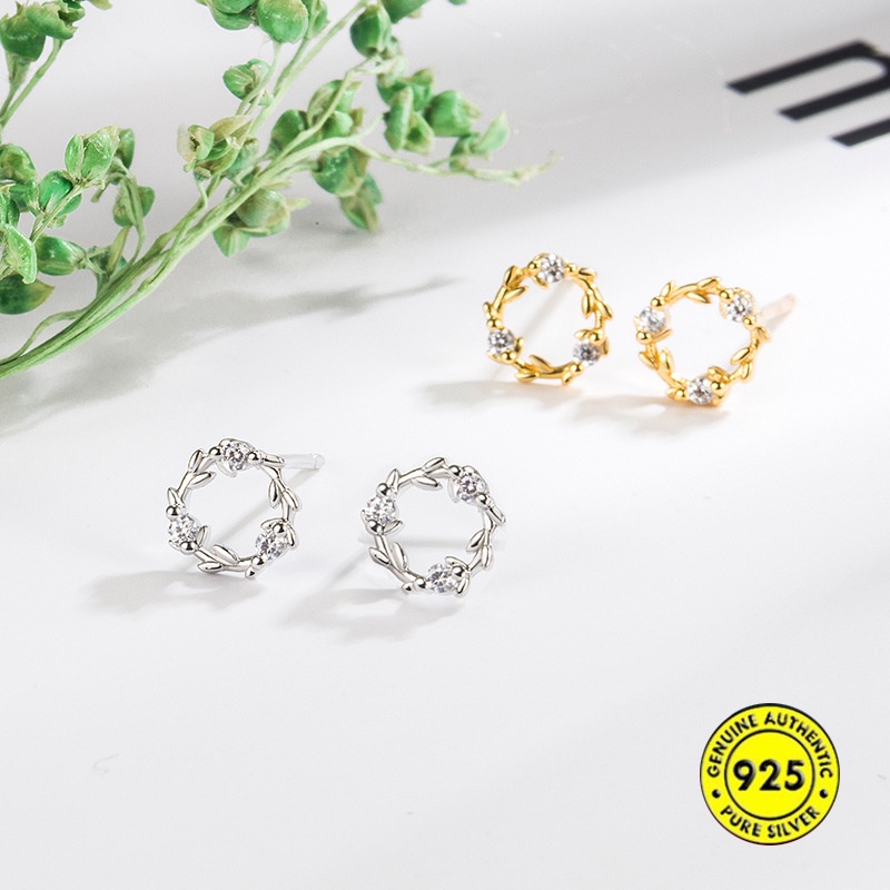 Anting Stud Desain Karangan Bunga Bahan Sterling Silver Untuk Wanita