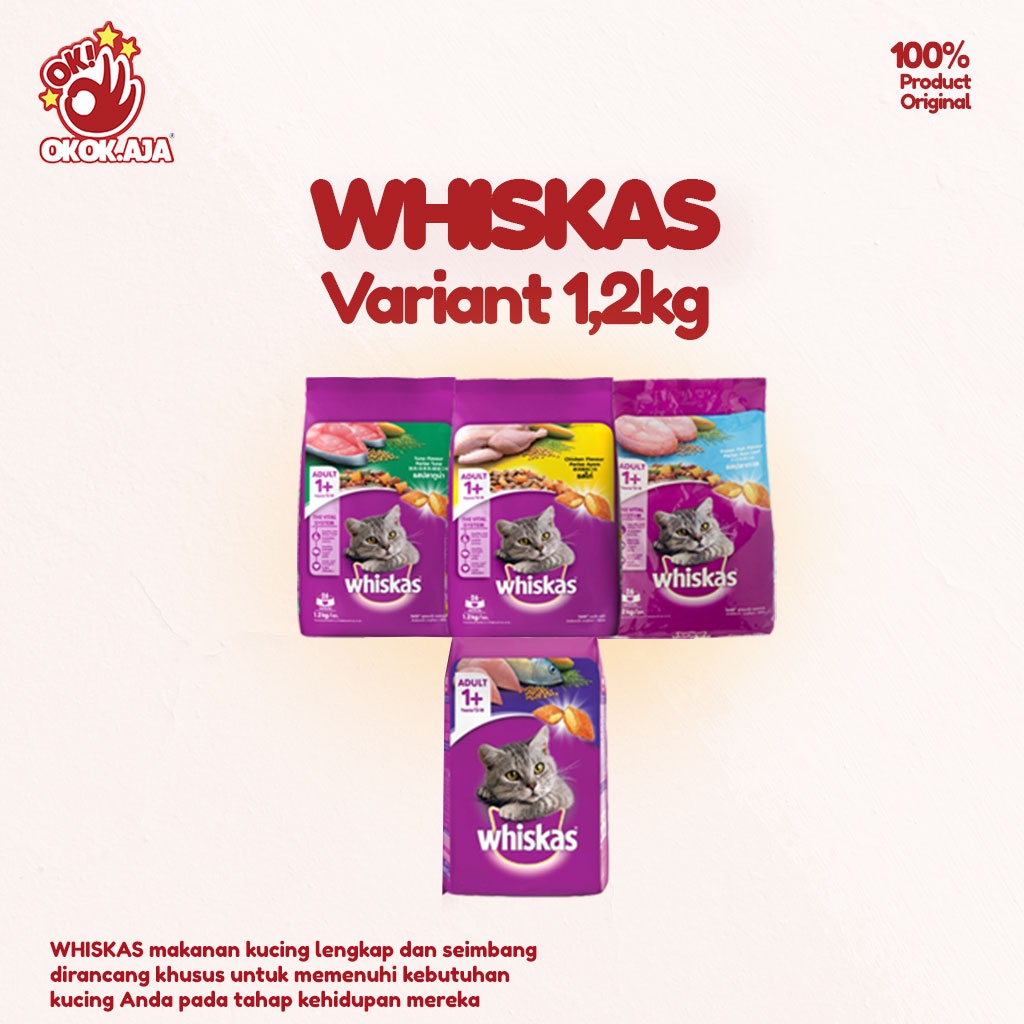 Makanan kucing kering merk WHISKAS 1,2kg