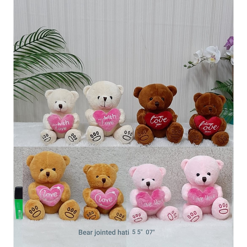 Boneka Teddy Bear jointed Hati 14cm/5.5&quot;/ bear souvenir wedding merchaindise florist/Boneka Bear Kecil/Boneka Valentine