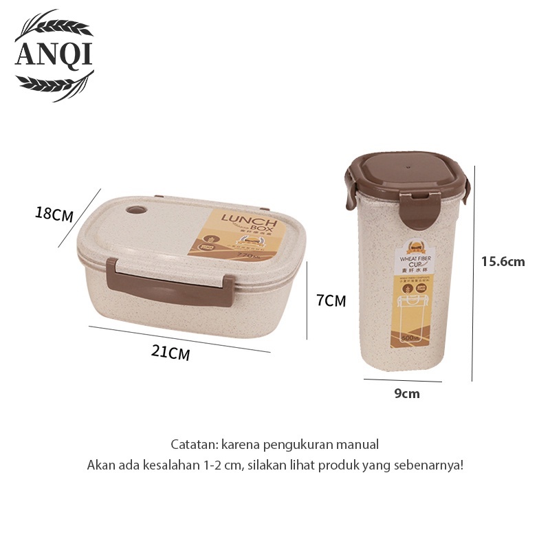 ANQI 1888 3 Pcs Set Kotak Makan Siang Bento Anti Tumpah Lunch Box Set Portable Free Cangkir VS-68