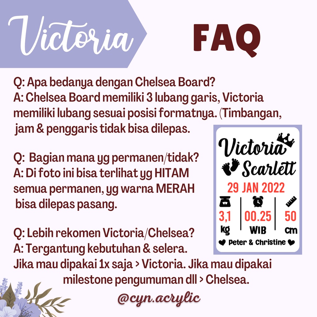 VICTORIA Hospital Board Akrilik Acrylic Announcement Biodata Baby Bayi Newborn Kado Mewah Bagus