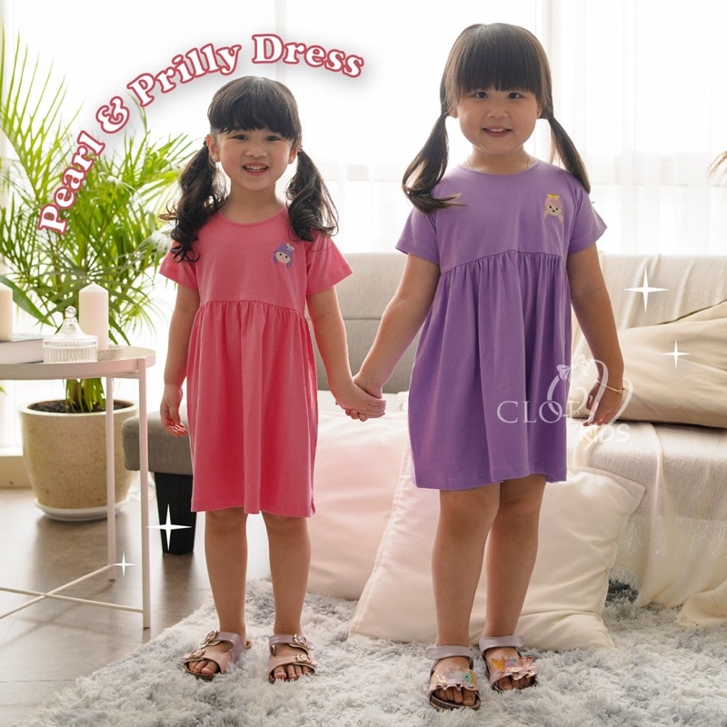 CLOEVKIDS - Mermaid Dress Casual Anak Pakaian Harian Cantik Terusan Lengan Pendek Cewek Anggun