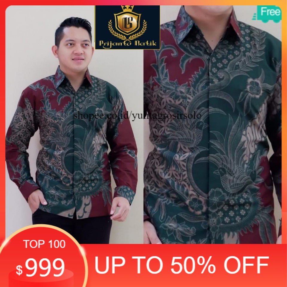 * Kemeja Batik Pria Modern Lengan Panjang BIg Size ASLI SOLO SRAGEN Slim Fit Jumbo S M L XL XXL XXXL
