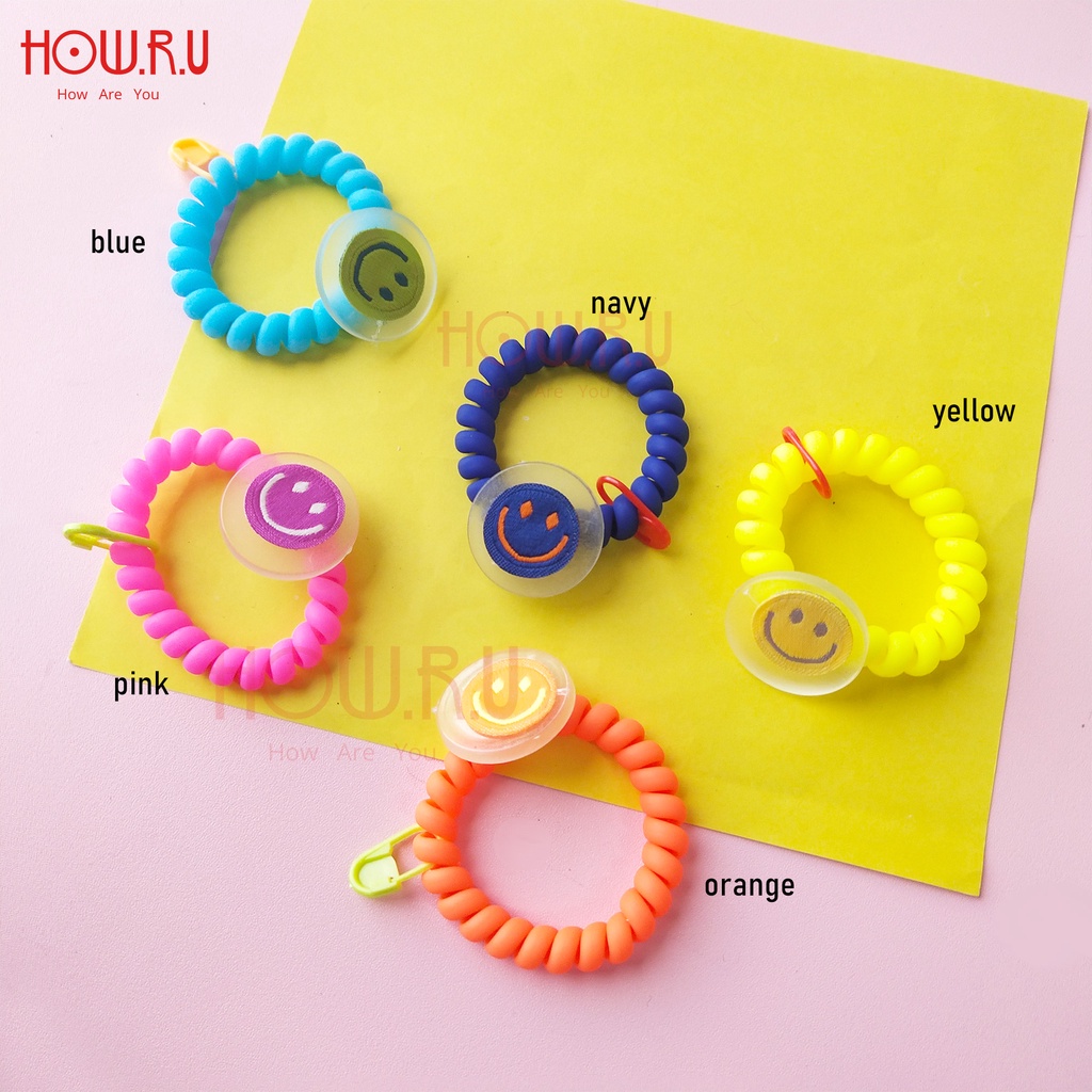 HOW.R.U | Karet Rambut Spiral Neon Hiasan Emoji / Cable Hair Ties 01021