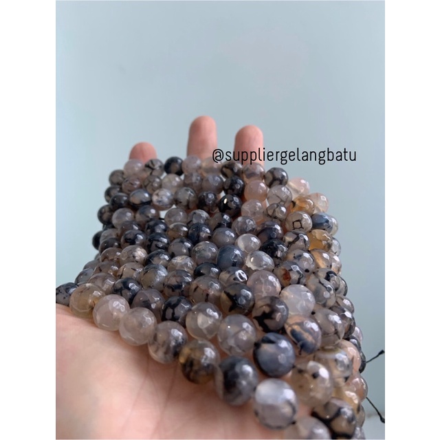 Batu RHODOLITE DALMANTION CUTTING 10mm natural akik hitam putih serat