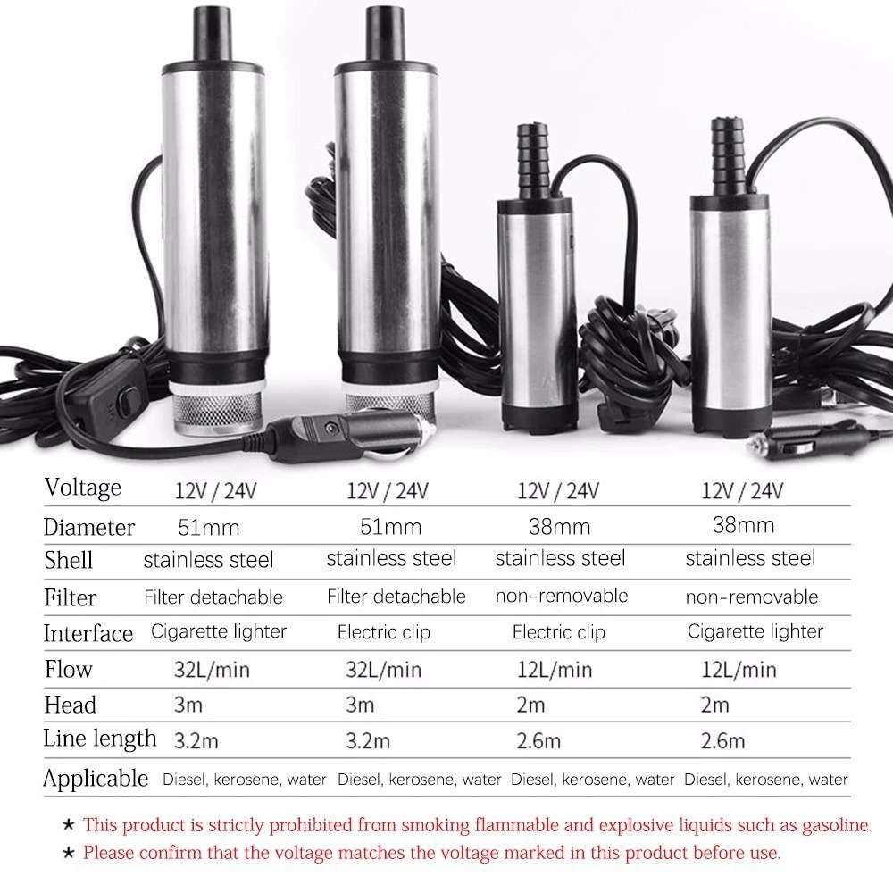 COD - Pompa Air Minyak Oli Submersible Water Diesel Pump 12V 51mm - BR-BXG38