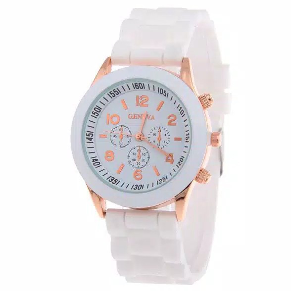 ✅COD [BBS] GENEVA Jam Tangan Wanita / Pria Analog Fashion Casual Women Wrist Quartz Watch rubber-Putih