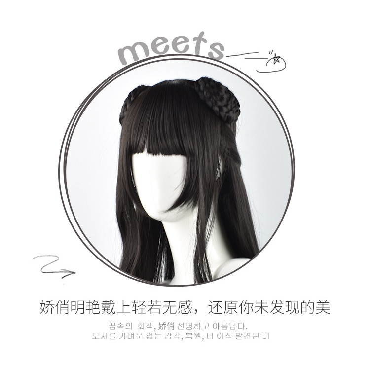 LOL-69 rambut palsu daily china bun lolita wig hiitam jepang korea