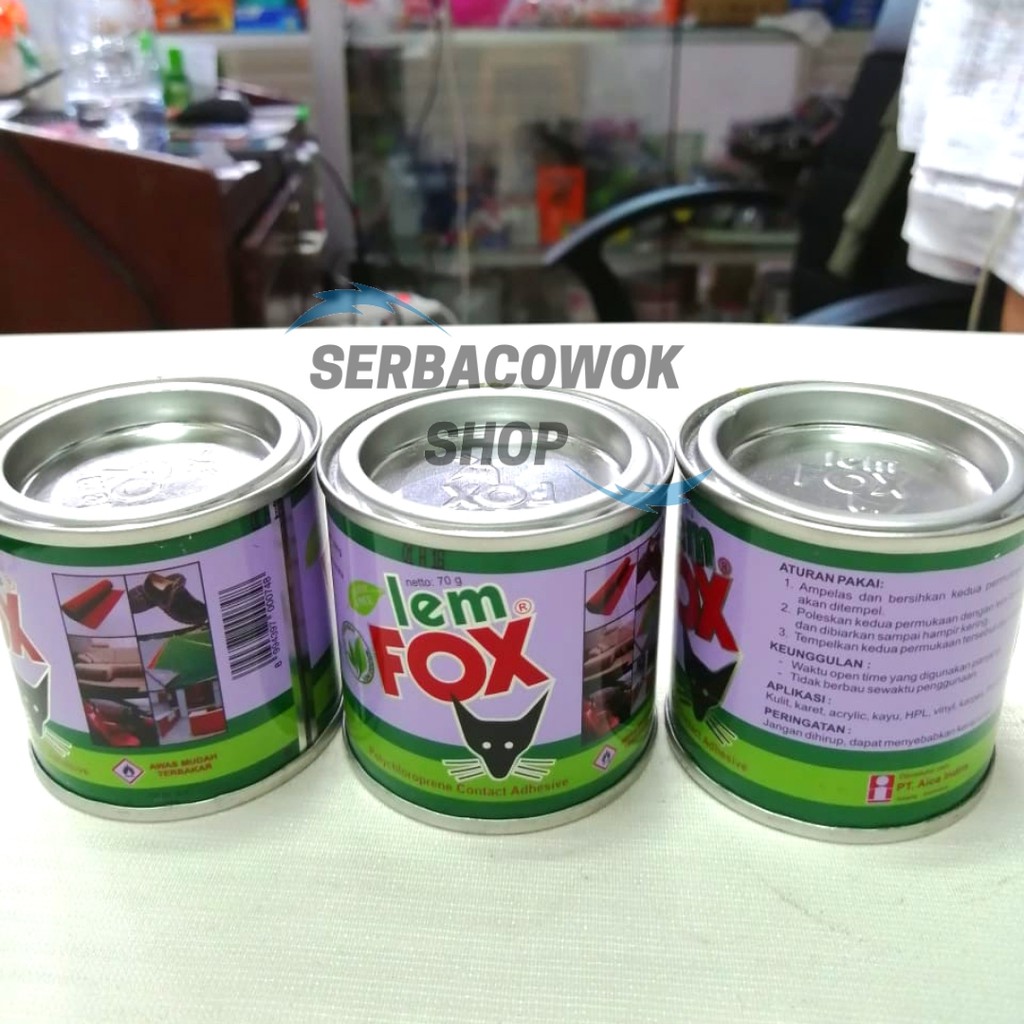 Lem Fox Aibon 70 gram kuning kaleng merah serbaguna untuk kulit karet busa kayu HPL vinyl karpet