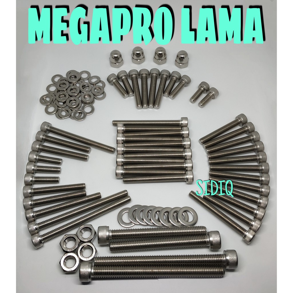 Baut L Stainless Full Set Pangkon Mesin Depan MEGAPRO HIU MEGAPRO LAMA
