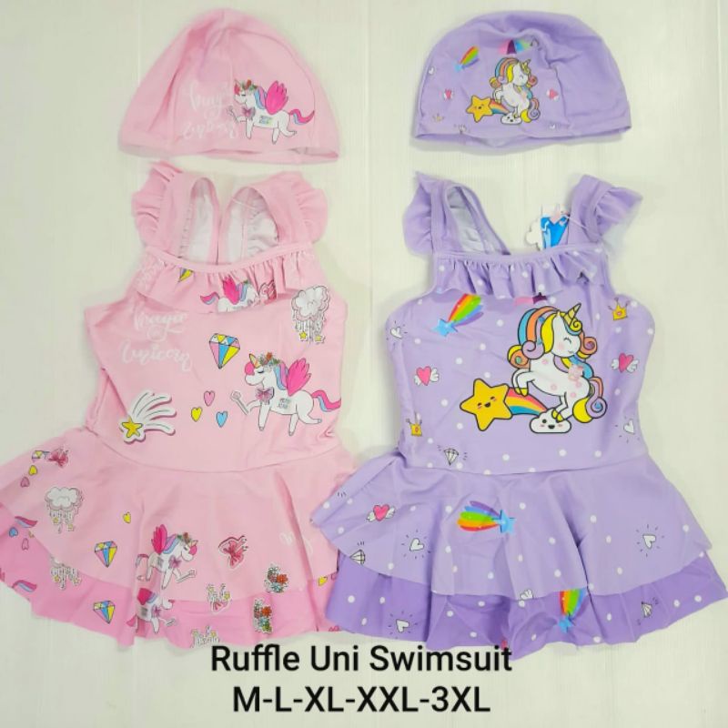 Ruffle Uni Swimsuit / Baju Renang Anak Motif Dress Unicorn