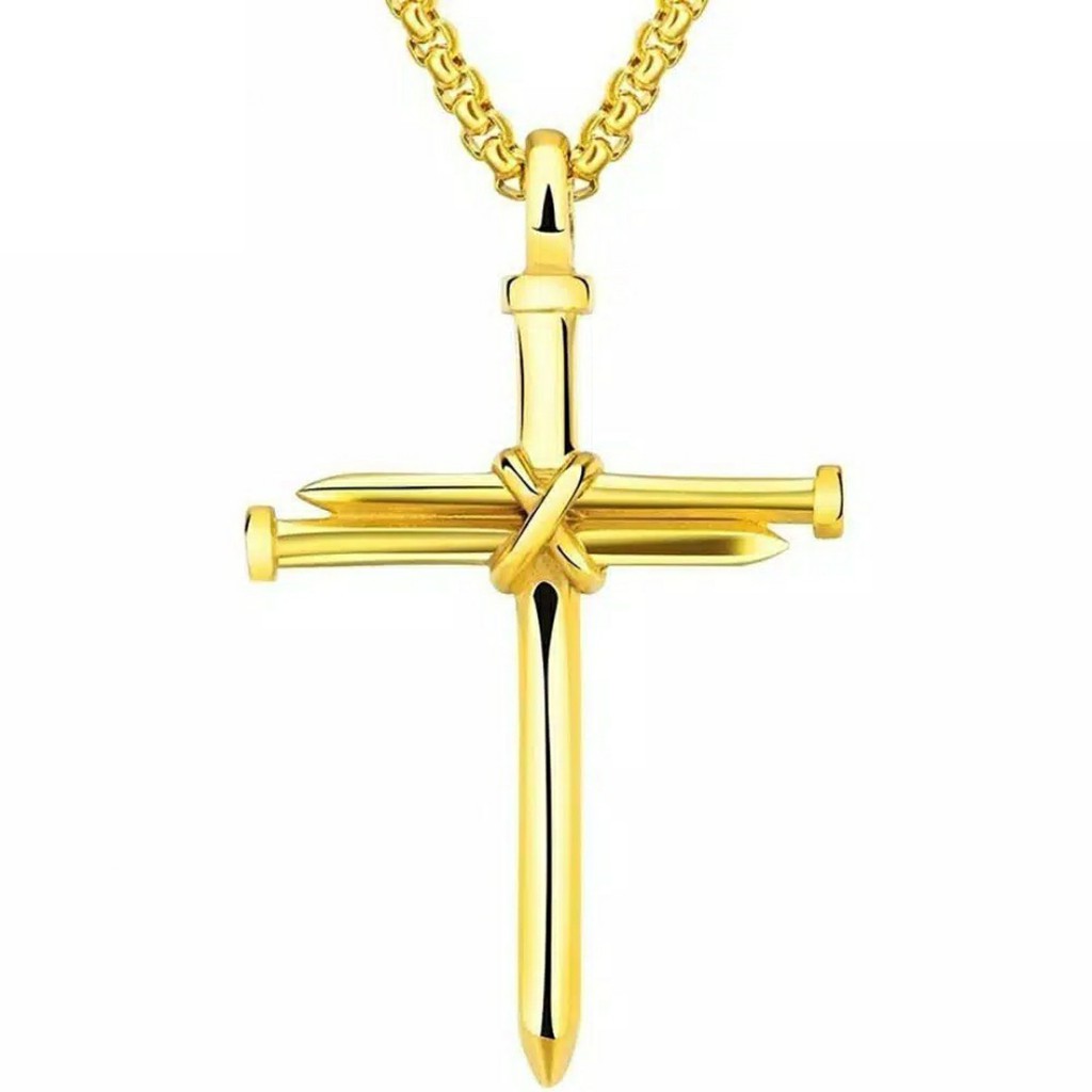 Kalung Salib Titanium Steel Cross Pendant Long Chain Unisex