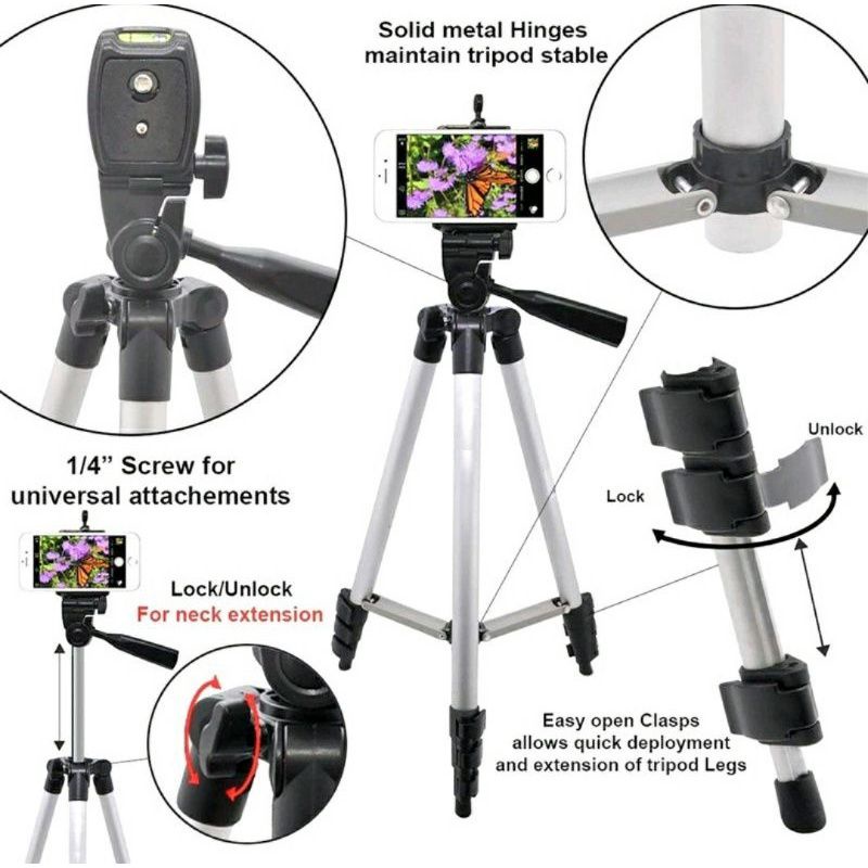 TRIPOD BLUETOOTH UNIVERSAL HP CAMERA DK 3888 WITH REMOTE FREE SARUNG