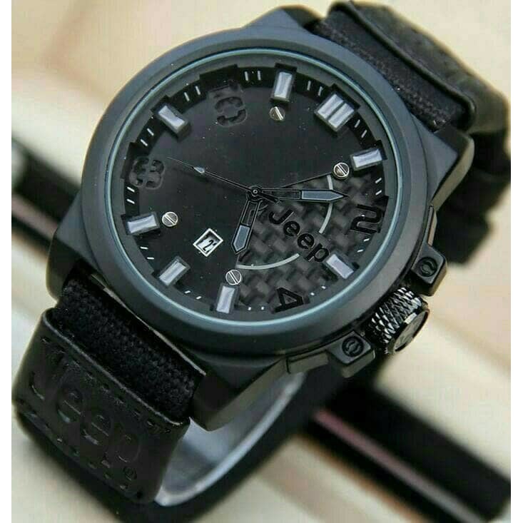 TERLARIS II Jam Tangan Pria   Cowok Jeep Kanvas Brown