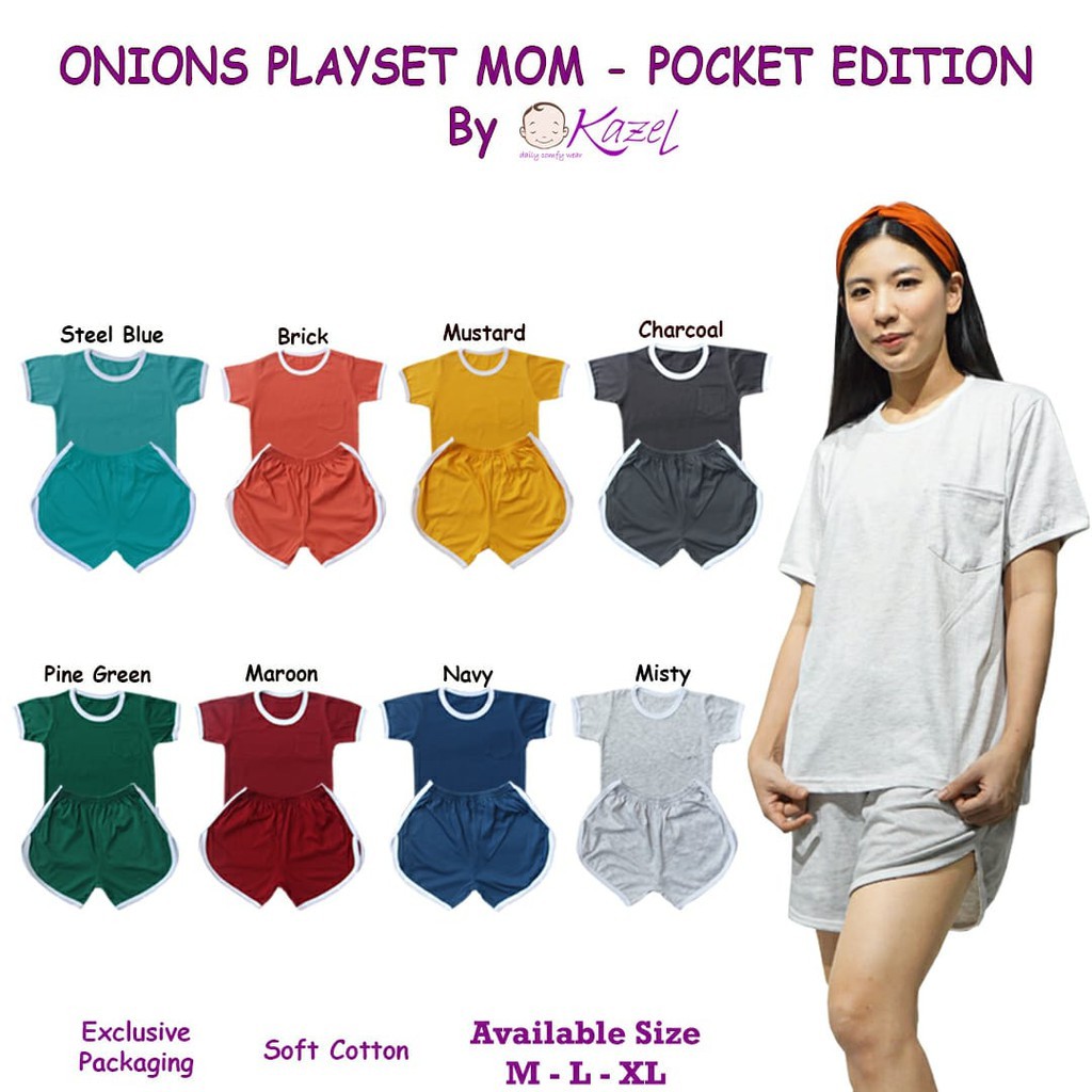 [Size M-XL Warna Navy] Kazel Onions Playset Mom Pocket Edition Setelan Pendek Ibu