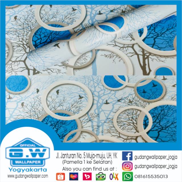 WALLPAPER DINDING 3D CIRCLE BIRU | Wallpaper Sticker Dinding 45cm x 10m