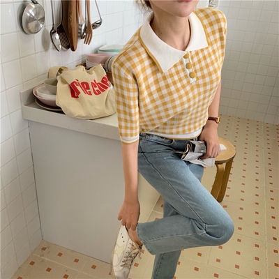  Kaos  Polo Model Longgar Lengan Pendek Motif  Kotak  kotak  