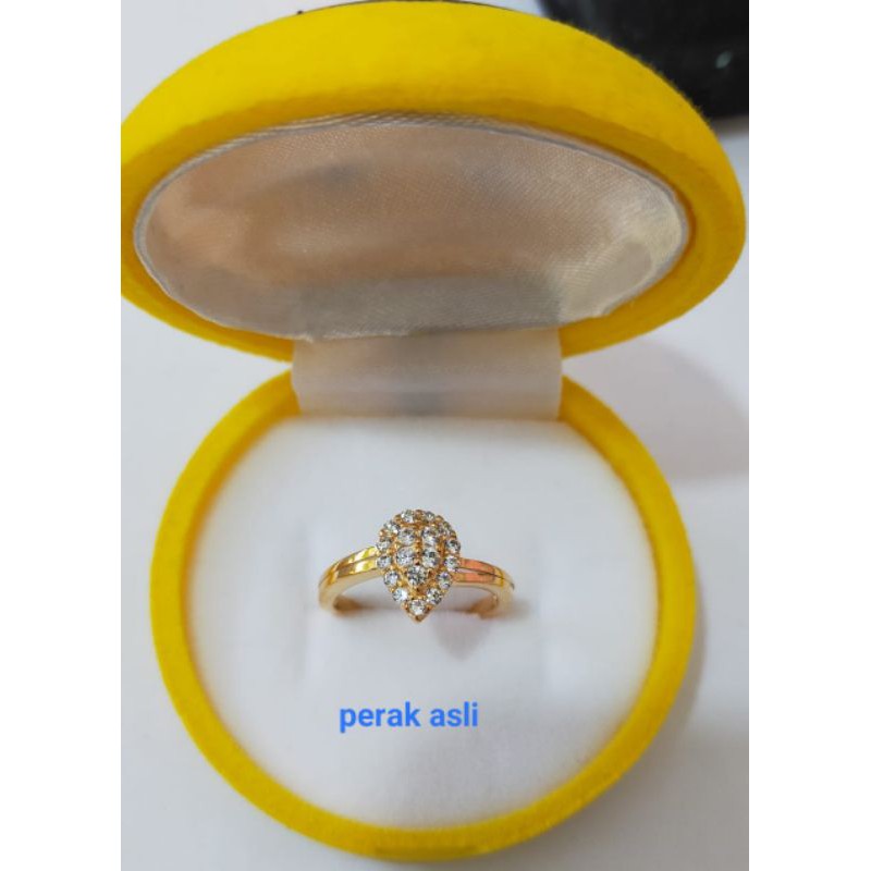 Cincin Oval Cor Mata2, Perak 925, Sepuh Emas Kuning