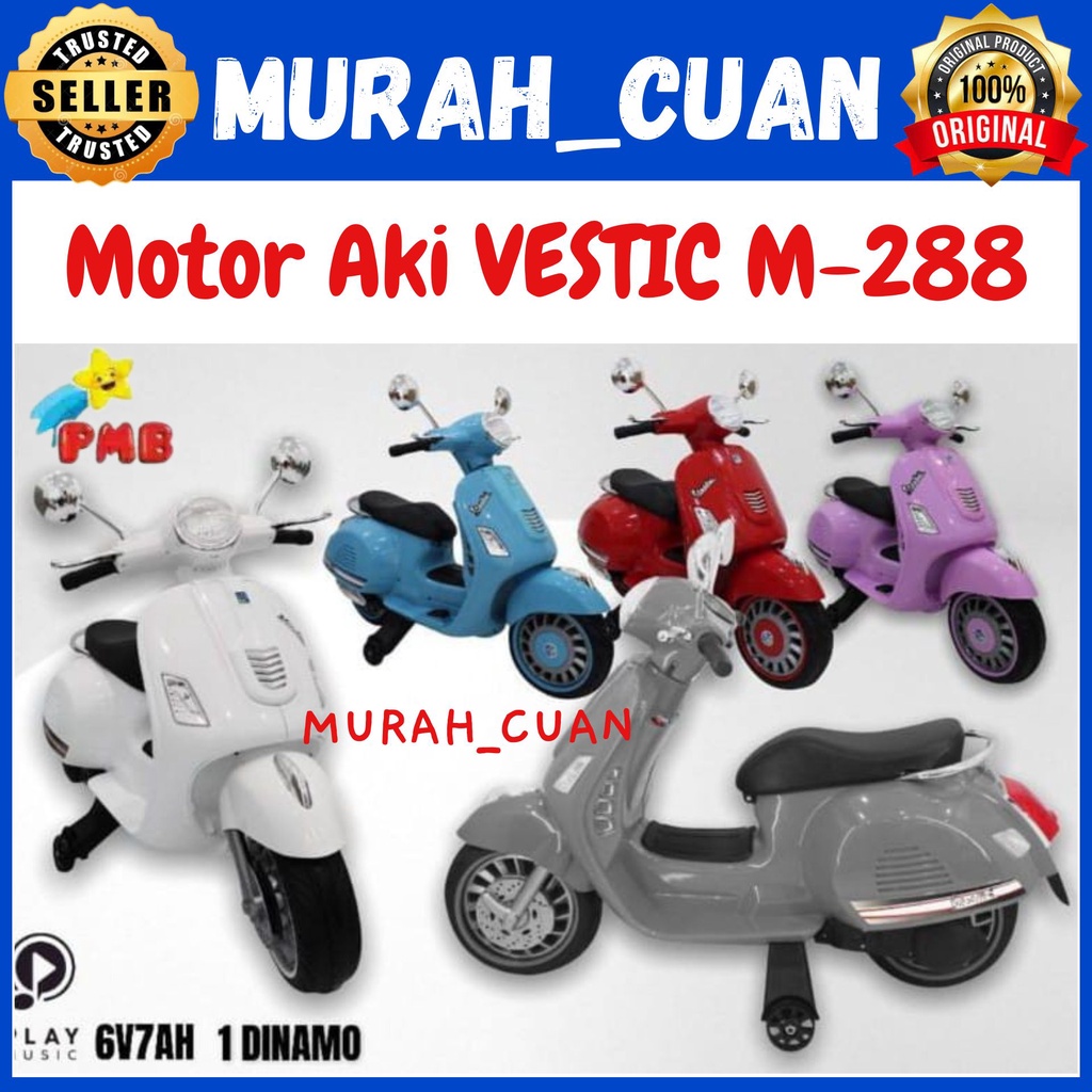 Motor Aki Anak PMB M288 VESPA VESTIC Gas Injak Mainan Aki Anak Perempuan Laki Laki