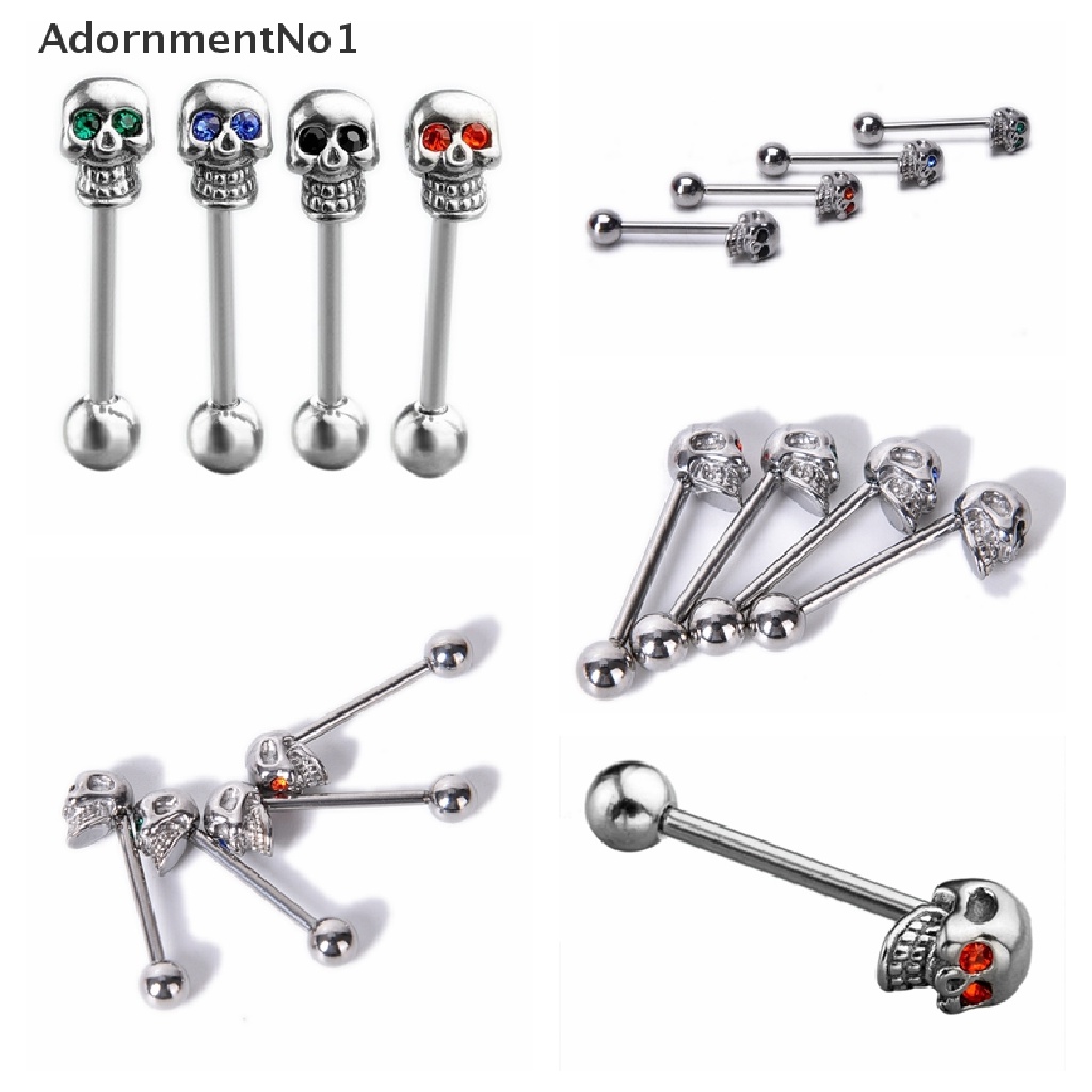 (AdornmentNo1) 14g Anting Tindik Lidah / Tubuh Bentuk Tengkorak Bahan Stainless Steel