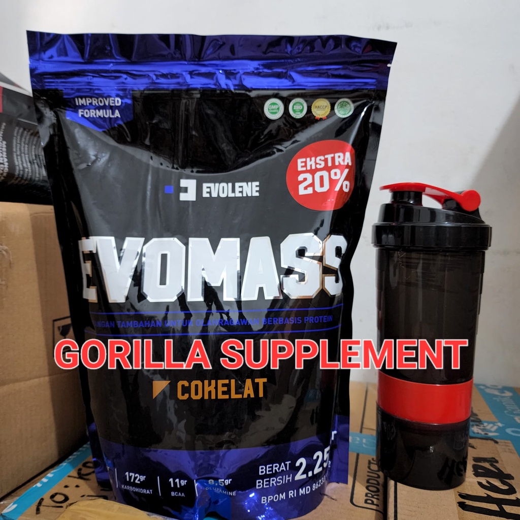 Evolene Evomass 5lbs 5lb 2.25kg Evo Mass Gainer Suplemen Fitness Bulking penambah berat badan Susu Olaraga Epolen