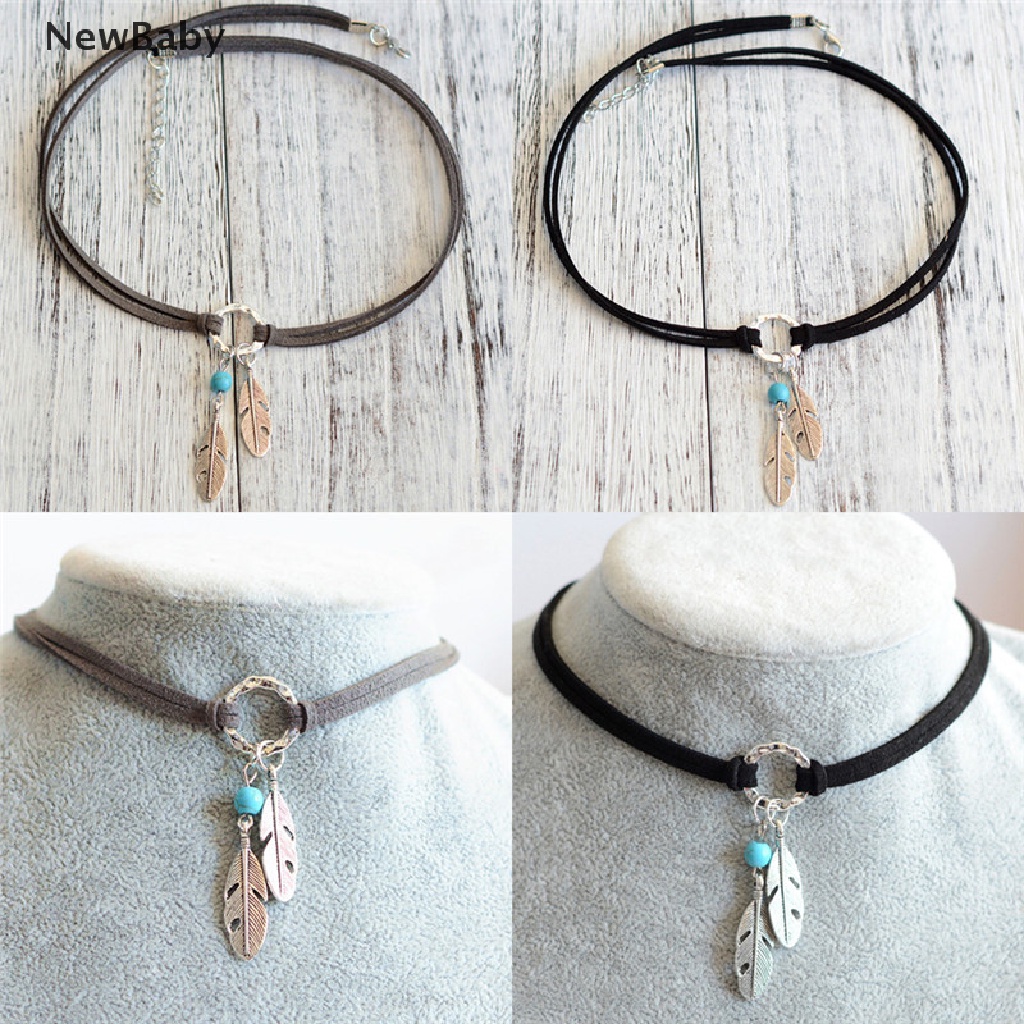 Kalung Choker Liontin Bulu Gaya Bohemian Untuk Perhiasan