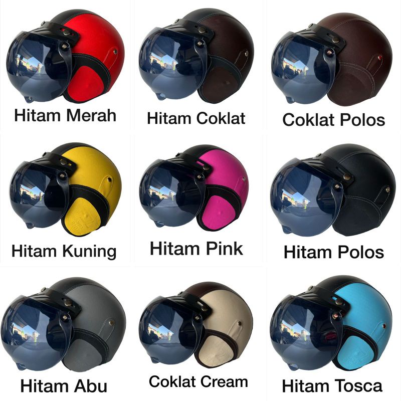 HELM BOGO STANDARD RETRO DEWASA FULL KULIT SNI MURAH PLUS KACA CEMBUNG