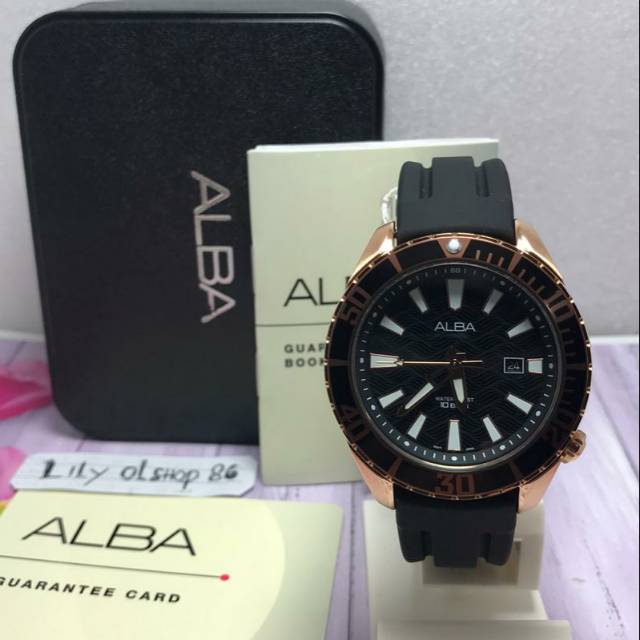 Jam tangan pria Alba Samurai Rosgold Rubber original