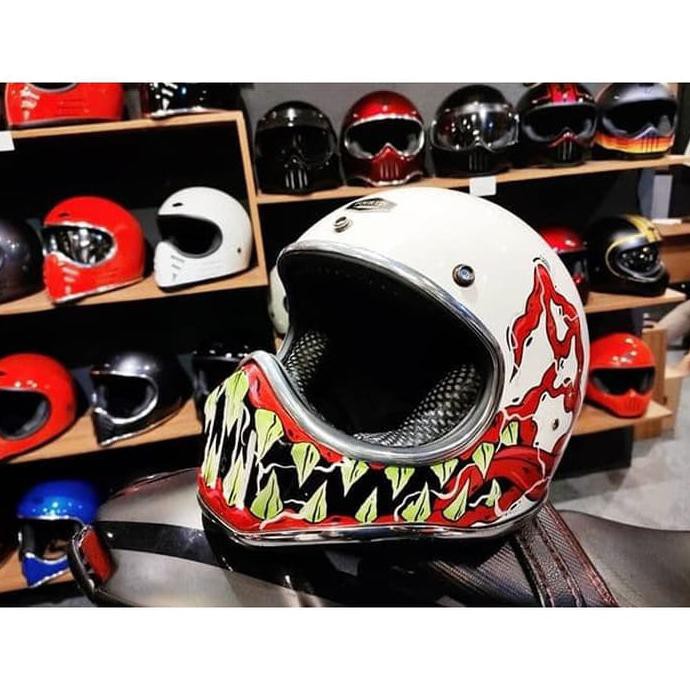 Barang Berkualitas Helm Custom CAKIL VIGANO White Venom Hand Drawing - Fourtin Garage - Helmet Only