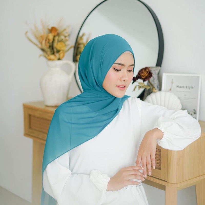 Hijab Pashmina Ceruty Biru Tosca Pashmina Wardah Babydoll Warna Biru Tosca 180cm x 75cm