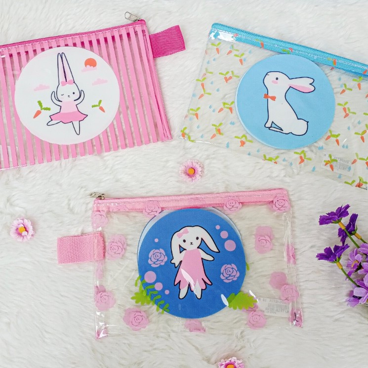 POUCH MIKA PLASTIK / Tempat makeup/ Tempat Pensil/ Pouch Organizer Rabbit
