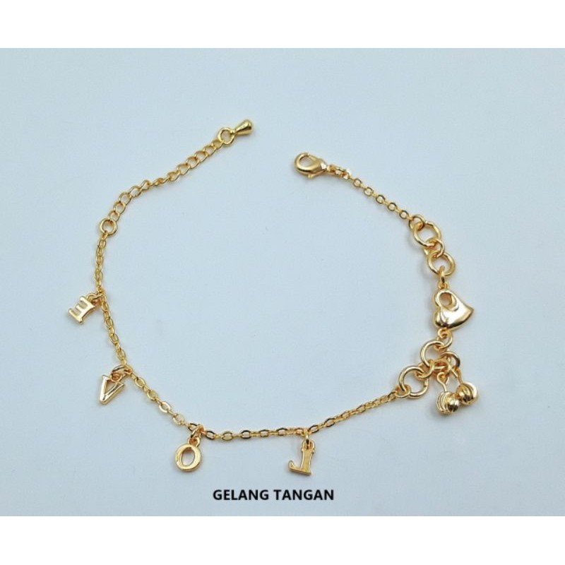 Gelang Rantai Emas Kata Love Perhisan Xuping Asli Murah Anti Karat dan Iritasi