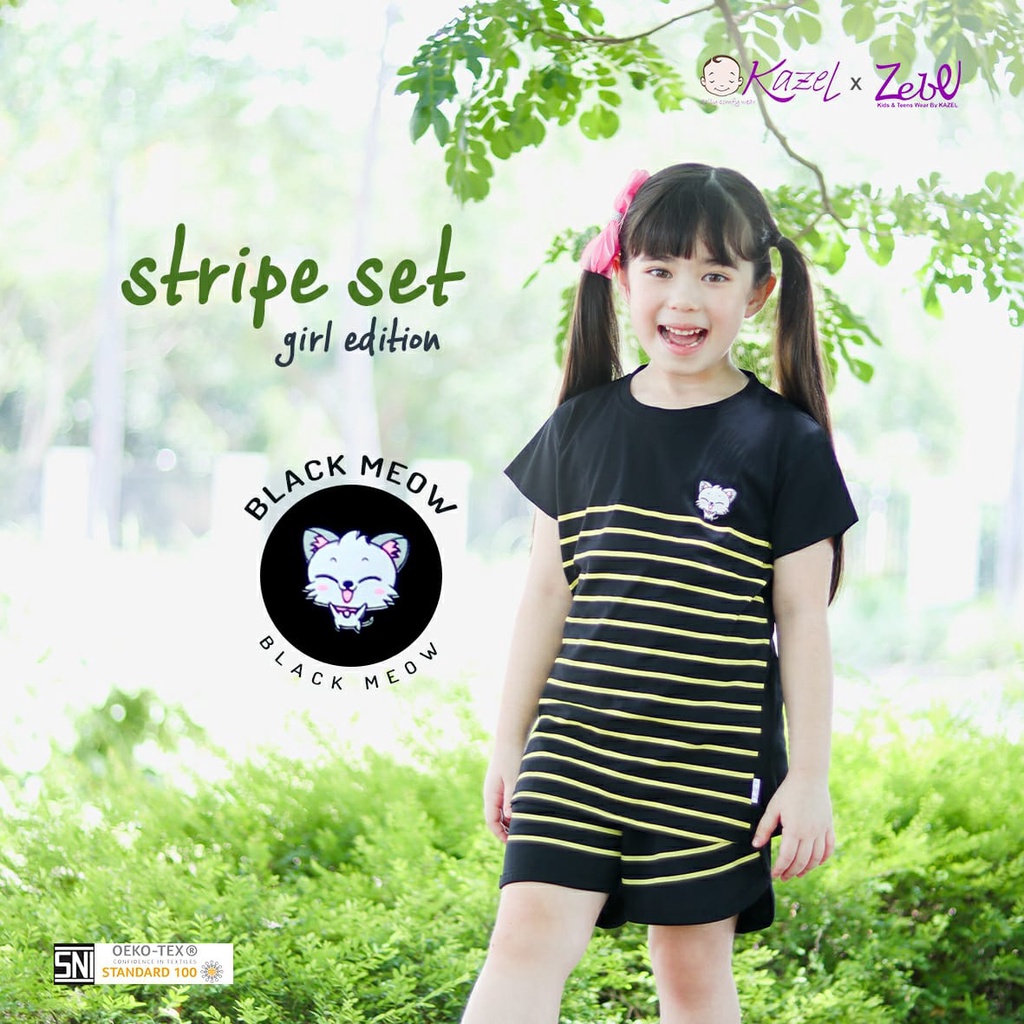 Kazel x Zebe 7-16 Tahun Stripe Set Girl Edition Setelan Baju Anak Perempuan Motif Garis CBKS P100